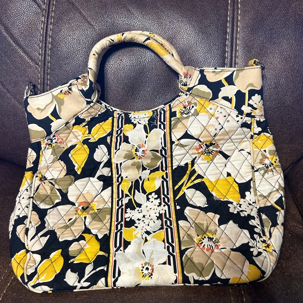 Vera Bradley Floral Quilted Tote - Black, Yellow, Cream